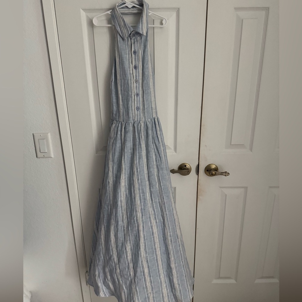 Reformation Light Blue & White Striped Halter Midi Dress - Picture 5 of 7